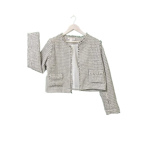 Love & Liberty Tweed Style Light White and Black Squares Details Jacket M - Picture 1 of 4